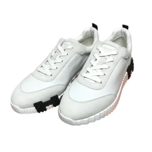 Hermès Bouncing Sneakers White Black Calfskin Suede Size 43 FR