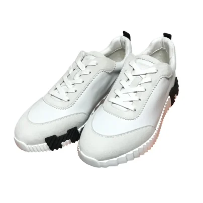 Hermès Bouncing Sneakers White Black Calfskin Suede Size 43 FR