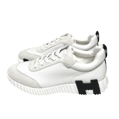 Hermes Bouncing White Sneakers Suede Calfskin Size 44 FR