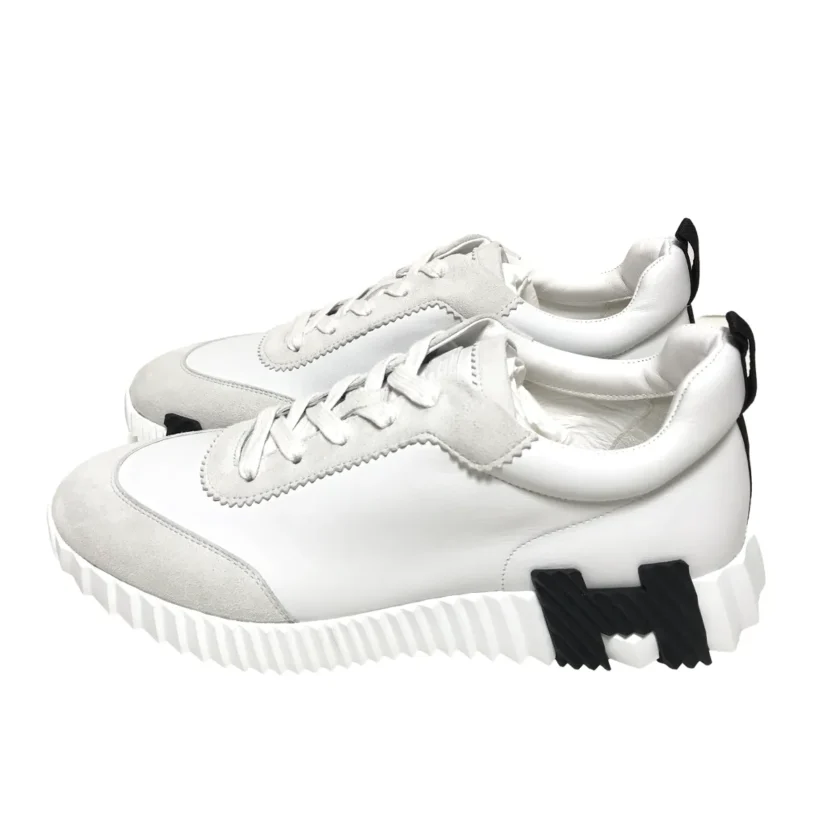 Hermes Bouncing White Sneakers Suede Calfskin Size 44 FR