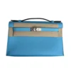 Hermes Kelly Pochette Bleu Celeste Swift Palladium Hardware