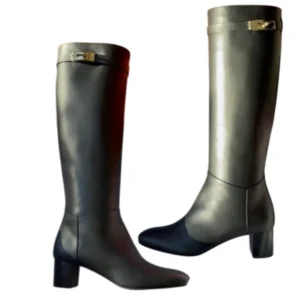 Hermès Story 50 Black Calfskin Leather Knee High Boots