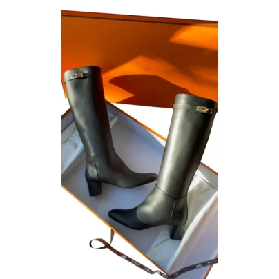Hermès Story 50 Black Leather Knee High Boots