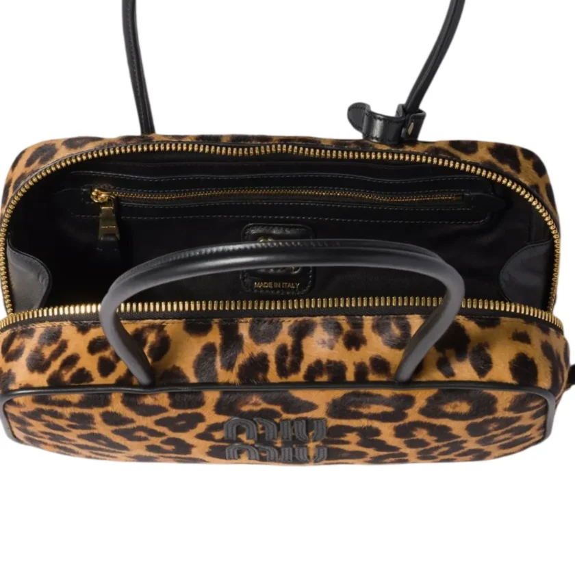 Miu Miu Beau leopard print tote bag interior