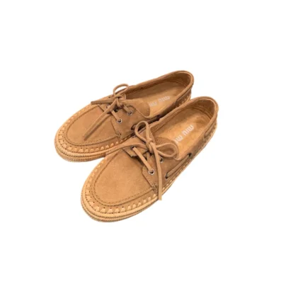 Miu Miu Faded Suede Deck Shoes Cinnamon Tan Lace-Up Loafer Flats Size 39 FR