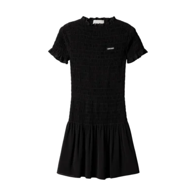 Miu Miu Georgette Shirred Silk Black Mini Dress