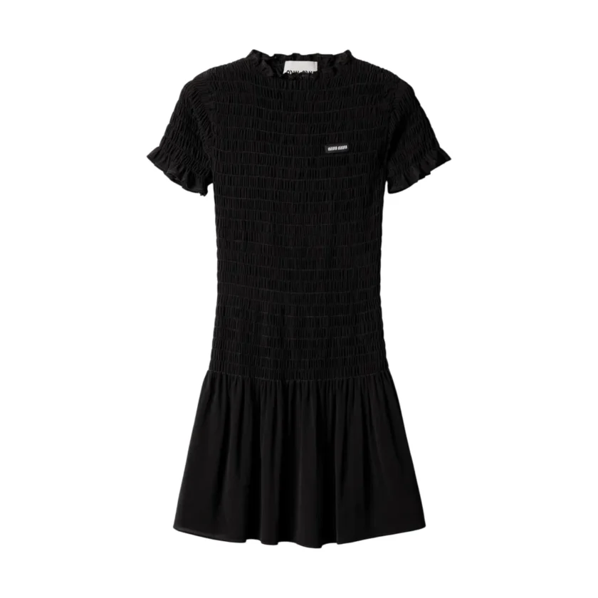 Miu Miu Georgette Shirred Silk Black Mini Dress