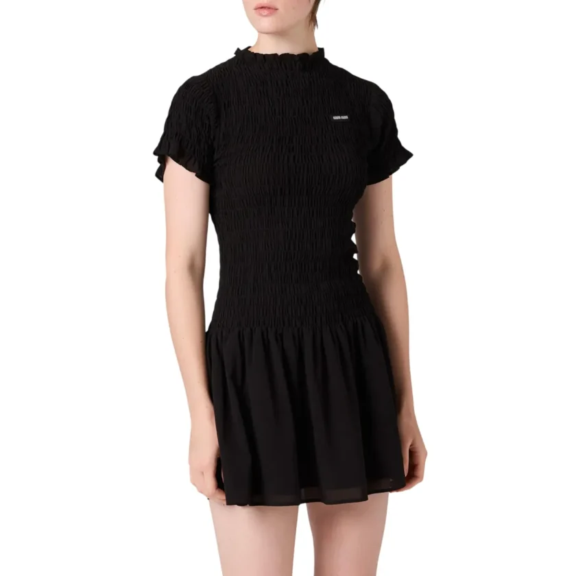 Miu Miu Georgette Shirred Silk Black Mini Dress front