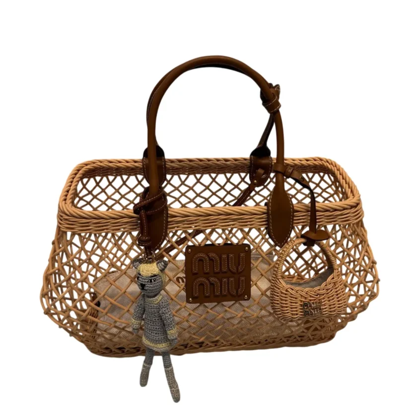 Miu Miu Interwoven Raffia Basket Tote Bag