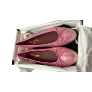 New Chanel Ballet 2026 Flats Pink Iridescent Croc embossed Cap Toe Ballerina Shoes 39 FR