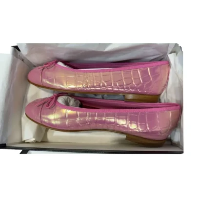 New Chanel Pink Iridescent Crocodile Embossed Ballet Flats Ballerina Size 40 FR