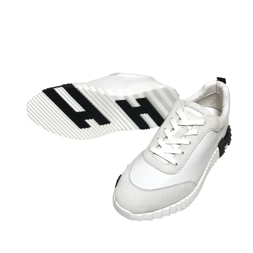 New Hermes Bouncing White Sneakers Suede Calfskin Size 44 FR