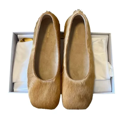 New The Row Square Ballet Flats in Beige Pony Hair