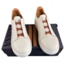 New ZEGNA White Leather Triple Stitch Slip On Sneakers Size 43 FR