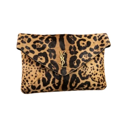 Saint Laurent Cassandre Large Chain Pouch Leopard-Print Pony Hair Leather
