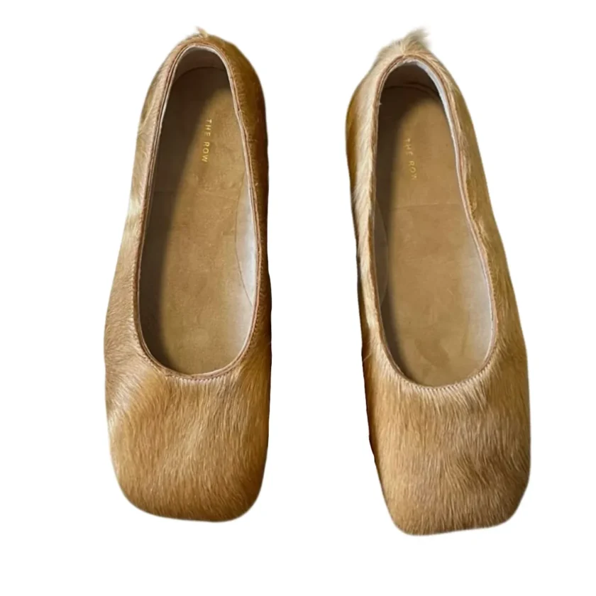 The Row Square Ballet Flats Beige Pony Hair