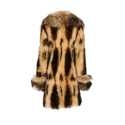 Valentino Garavani Bicolour Beige Brown Striped Shearling Coat with Oversized Fur Collar FW2026 back