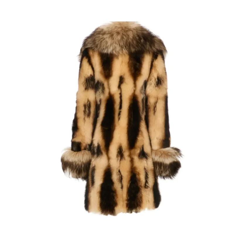 Valentino Garavani Bicolour Beige Brown Striped Shearling Coat with Oversized Fur Collar FW2026 back