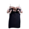 Valentino Garavani Crepe Couture Pleated Taffeta Ruffle Bow Mini Dress Black Pink