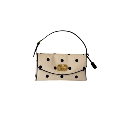 Valentino Garavani DeVain Small Shoulder Bag Moiré Plus De Pois Fabric Butter Black dots