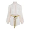 Valentino Garavani Star Print Silk Blouse with Olive Green Waist Tie