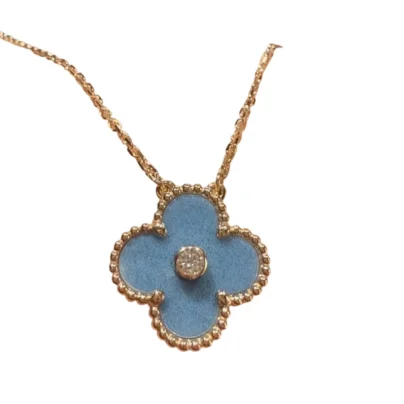 Van Cleef & Arpels Blue Grey Sèvres Porcelain 2026 Holiday Pendant 18k Yellow Gold and Diamond