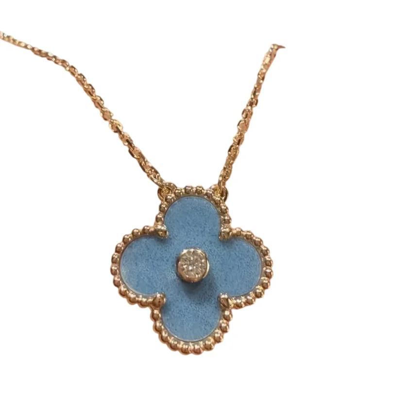 Van Cleef & Arpels Blue Grey Sèvres Porcelain 2026 Holiday Pendant 18k Yellow Gold and Diamond