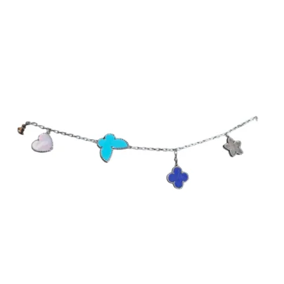 Van Cleef & Arpels Lucky Alhambra 4-Motif Bracelet Turquoise 18K White Gold Mother of pearl