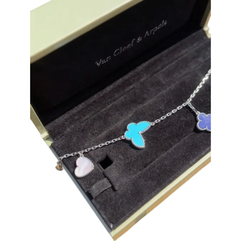 Van Cleef & Arpels Lucky Alhambra 4 Motif Bracelet Turquoise 18K White Gold Mother of pearl detail