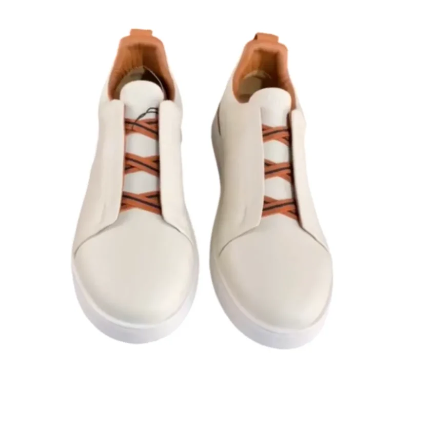 ZEGNA White Leather Triple Stitch Slip On Sneakers Size 43 FR